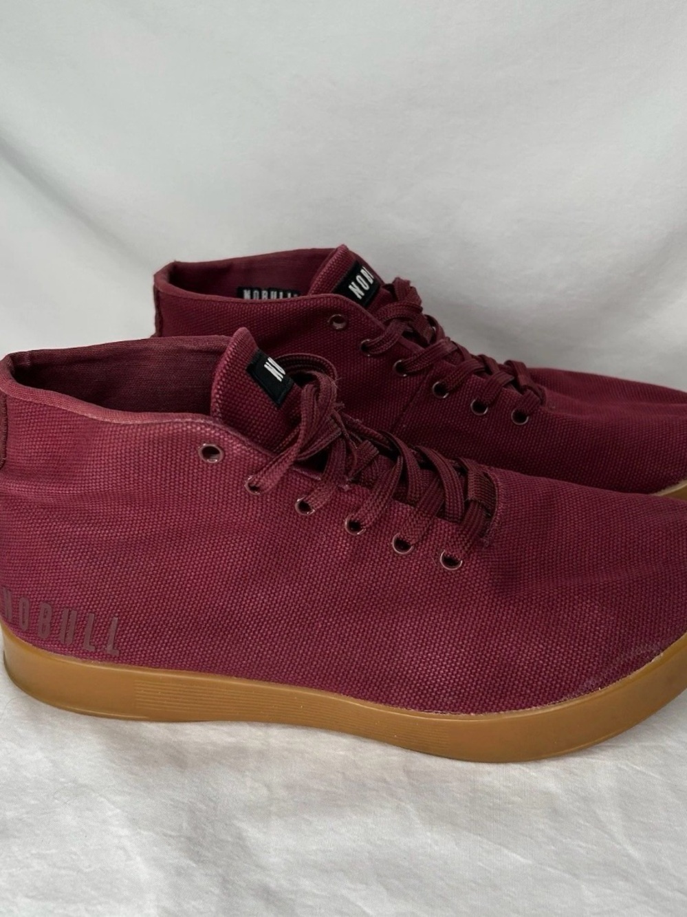 NOBULL Burgundy Canvas Mid-Top Sneakers with Gum Sole Womens 8